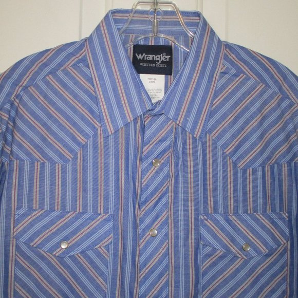 Wrangler Mens S/S Blue Cotton Poly Pearl Snap Western Shirt NWOT - Size Large - Picture 1 of 3